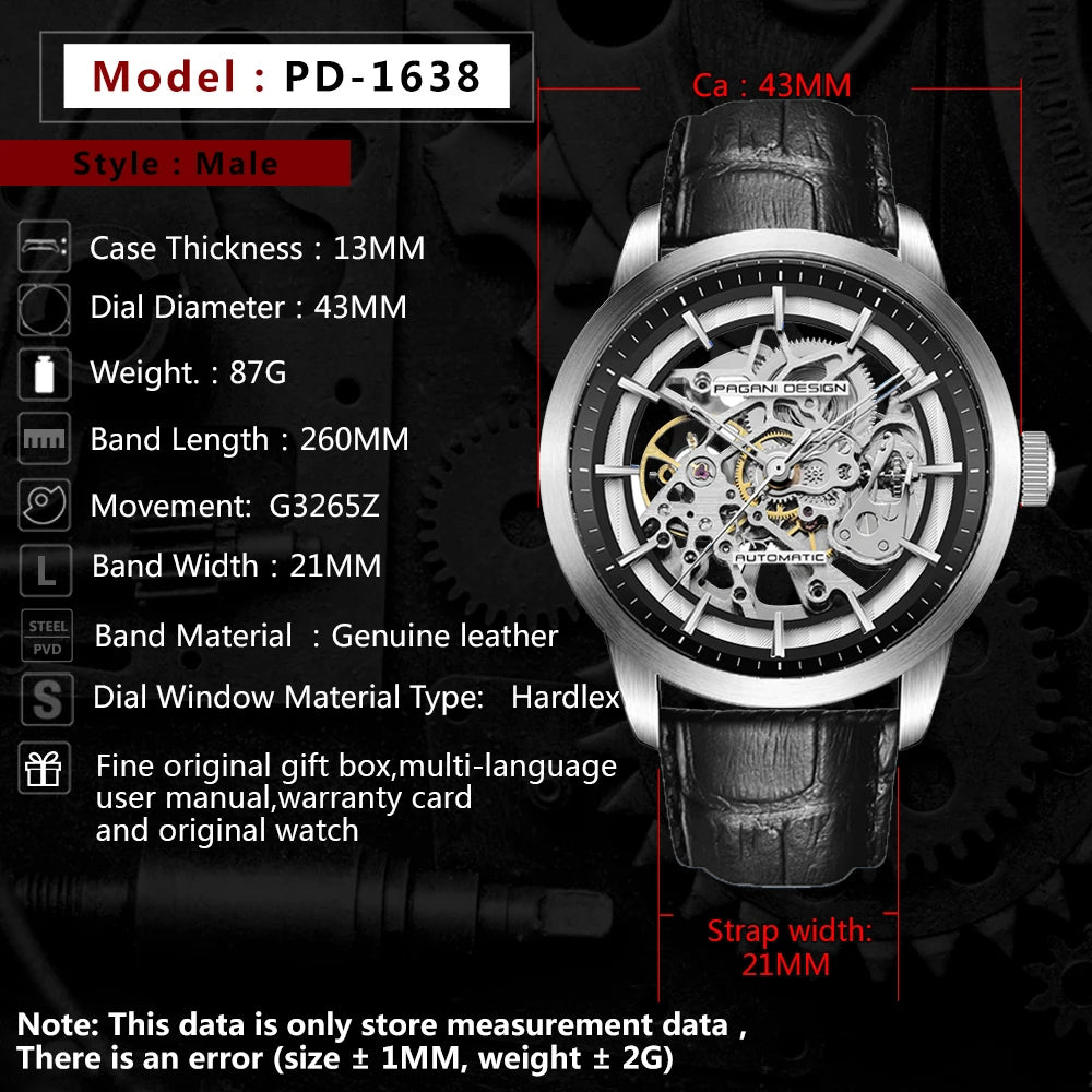 Pagani Design Skeleton Hollow - White Black (PD-1638)